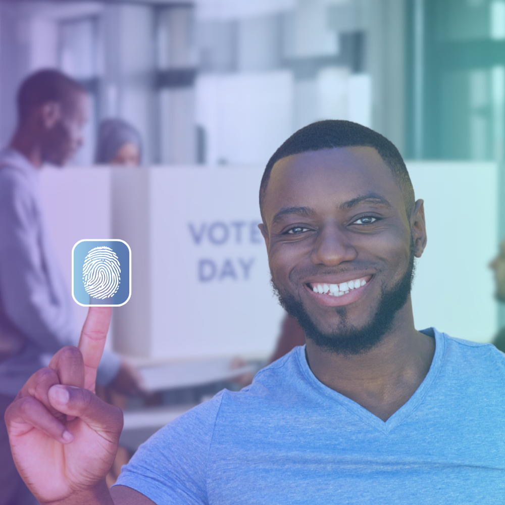 Decorative Image of a Guy on Polling day using smart Biometric platforms